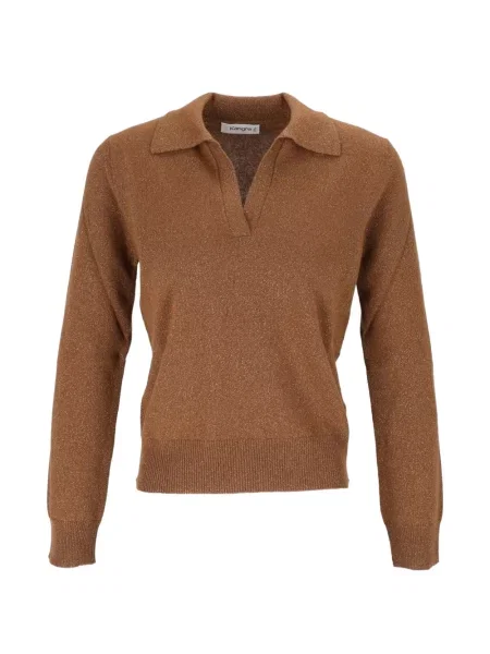 Lung tricou polo Kangra cu decolteu în V maro