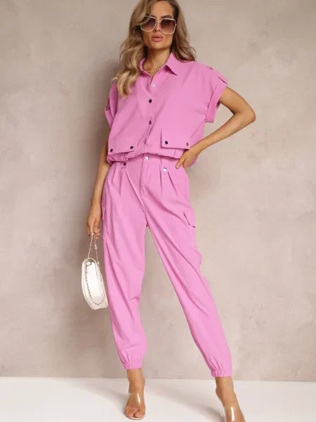 Compleu Fucsia din 2 Piese cu Bluză și Pantaloni Ezrala roz