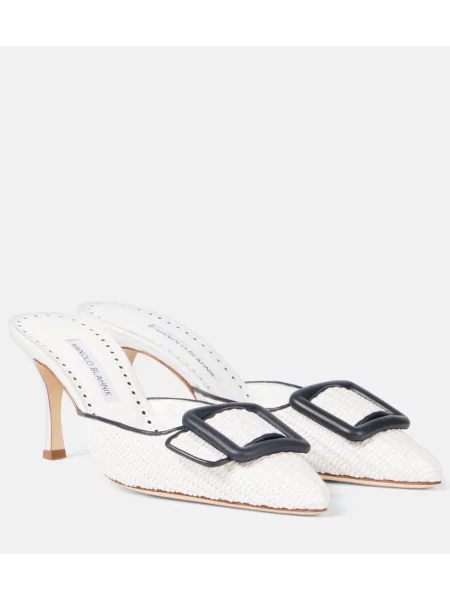 Papuci tip mules Manolo Blahnik din piele alb