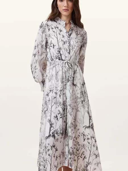 Lanena obleka AllSaints SKYLAR MAXI bela