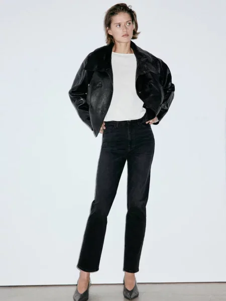 Dżinsy Newmom comfort z wysokim stanem black denim Kobieta 34 MANGO czarne