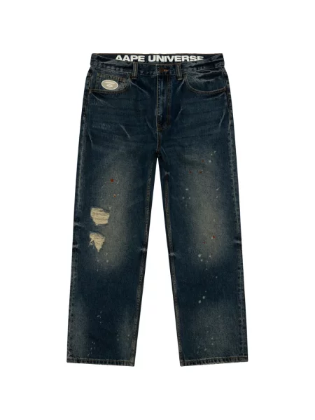 Pantaloni Aape By A Bathing Ape zdrențuiți albastru