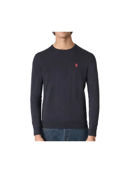 Sweter U.s Polo Assn. z kaszmiru z okrągłym dekoltem niebieski