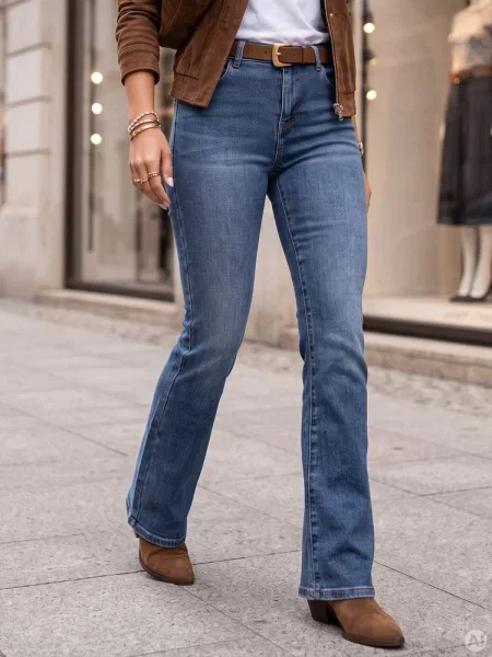 Jeansy flare z paskiem Dstreet niebieskie