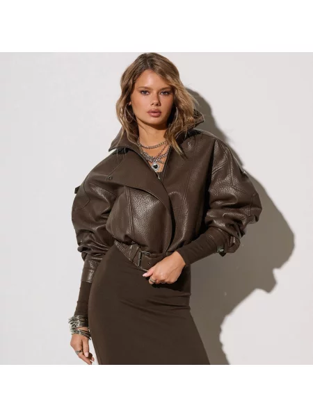 Кожаная куртка Cropp коричневая