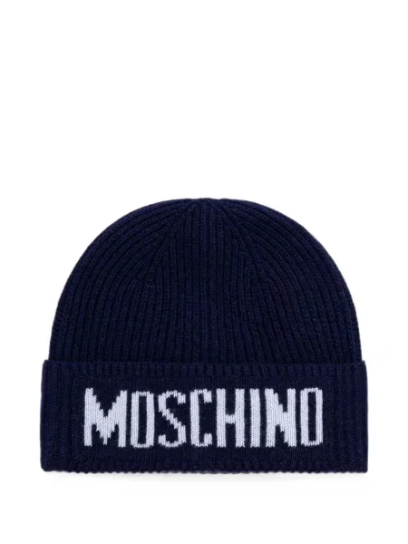 Căciulă Moschino tricotate cu autograf albastru