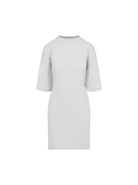 Lniana sukienka koszulowa Balenciaga z krótkim rękawem biała