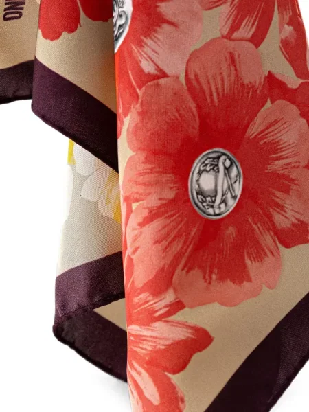 Fular Moschino cu model floral cu imagine roșu
