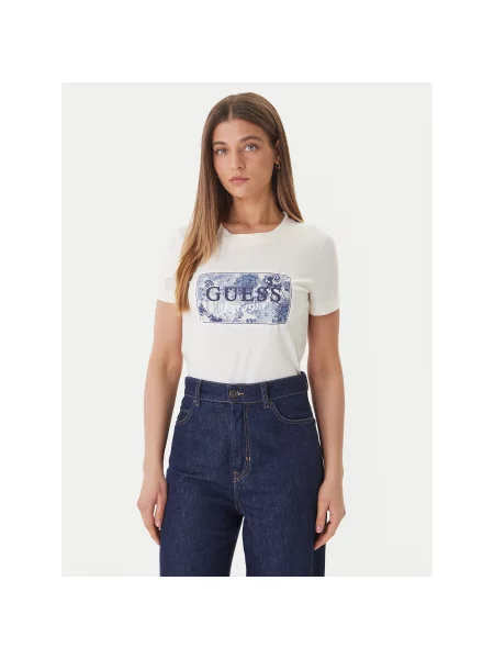 Guess T-shirt Écru Regular Fit