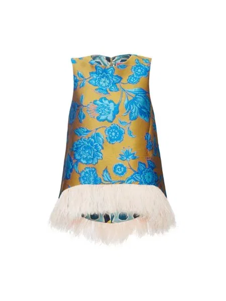 Haftowany wielobarwność top La Doublej niebieski