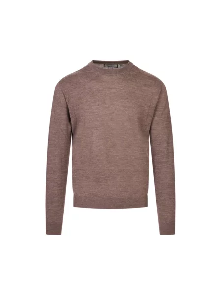 Sweter Canali wełniany z dekoltem w kształcie litery U brązowy