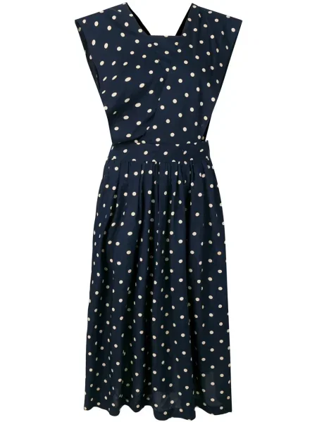 Puntíkaté oblekové midi šaty Comme Des Garçons Pre-owned po kolena modré
