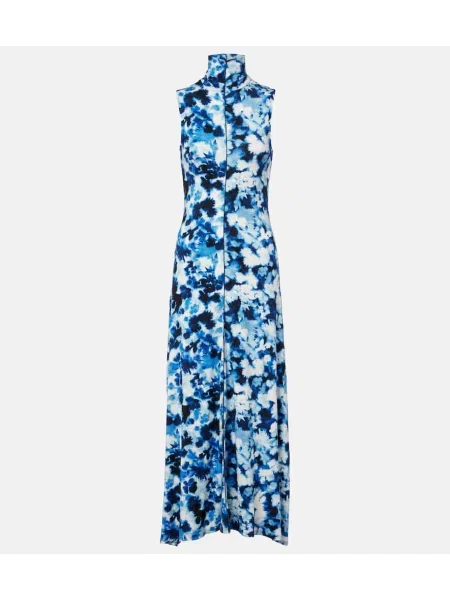 Rochie maxi Proenza Schouler cu imagine din jerseu de costum albastru