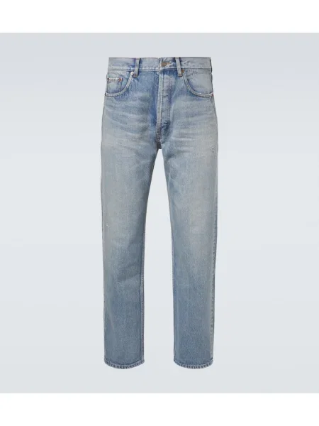 Traperice ravnih nogavica Saint Laurent s izlizanim efektom plava