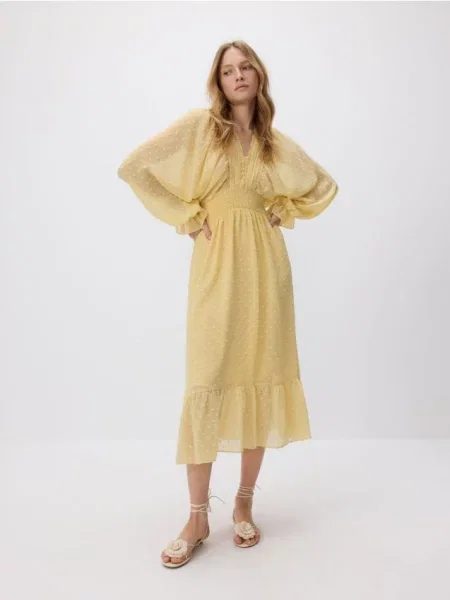 Reserved Сукня міді з воланами світло-жовтий жовта