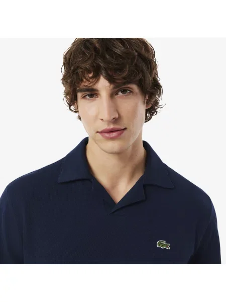 Lacoste Bawełniano-Lniana Koszulka Polo O Kroju Classic Fit granatowy