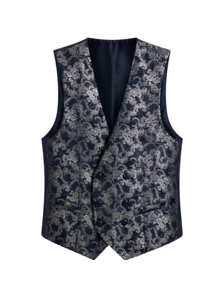 Vestă Ramon Sanjurjo cu model floral din jacard cu două rânduri de nasturi albastru