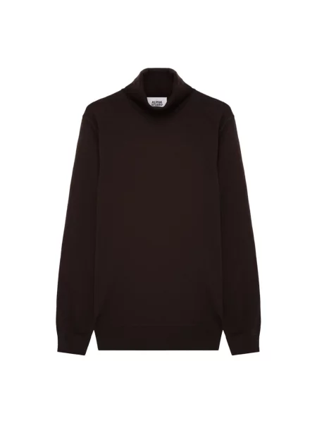 Sweter z golfem Alpha Studio wełniany brązowy
