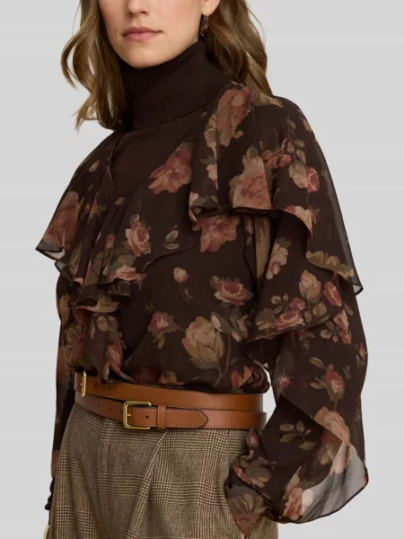Bluzka z długim rękawem o kroju regular fit z rękawami z falbanami Lauren Ralph Lauren