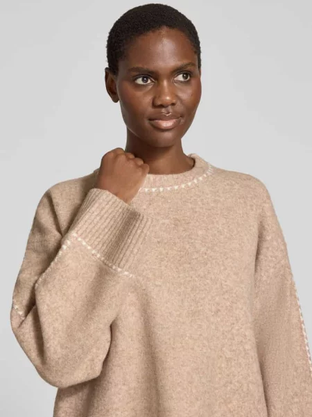 Sweter z dzianiny z kontrastowymi szwami model Roeme' Neo Noir beżowy