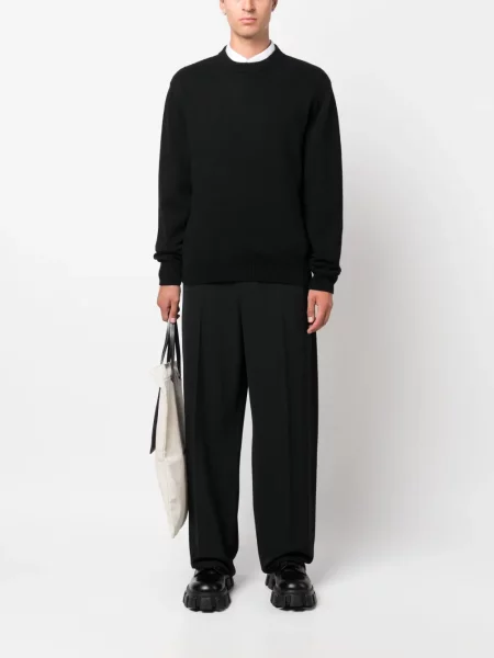 Dzianinowy sweter Jil Sander z okrągłym dekoltem czarny