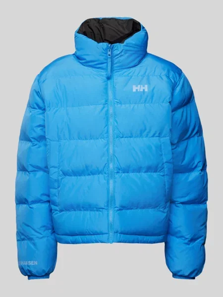 Pikowana kurtka z kapturem z nadrukiem z logo Helly Hansen niebieska