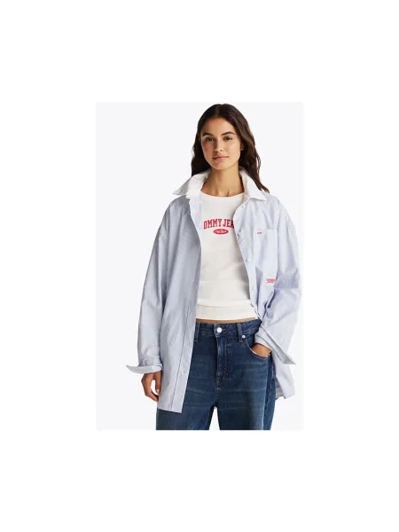 Koszula dżinsowa Tommy Jeans w paski niebieska