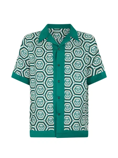 Cămașă Philipp Plein de mătase verde