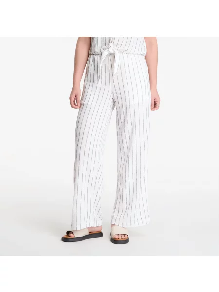Kalhoty Urban Classics Ladies Structured Striped Relaxed Fit Pants Off White/ Black L bílé