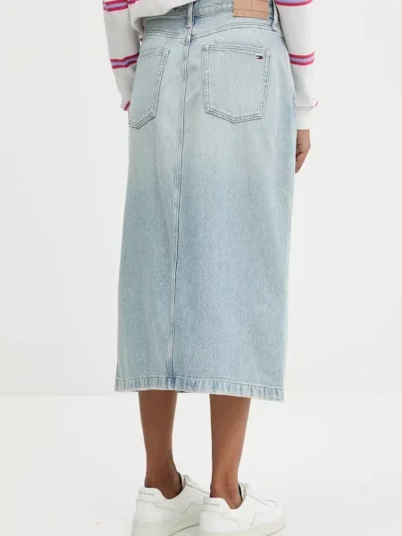 Tommy Jeans fustă jeans midi drept albastru