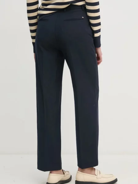 Kalhoty s příměsí vlny Tommy Hilfiger tmavomodrá jednoduché high waist