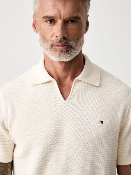 Tommy Hilfiger тениска с яка мъжка от бежово