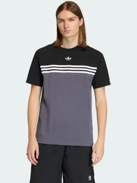 ADIDAS ORIGINALS Majica CHEST STRIPES siva / crna bijela