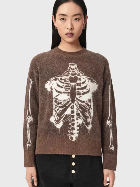 AllSaints pulover pentru femei cu lână merino RIBSPILL maro
