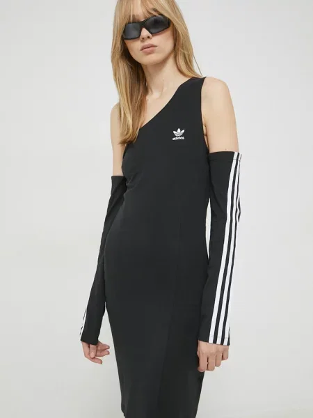 Рокля adidas Originals къс модел с кройка по тялото черно