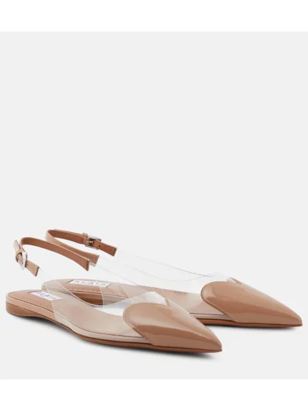 Usnjene lakirane balerinke Alaia z odprtimi petami bež