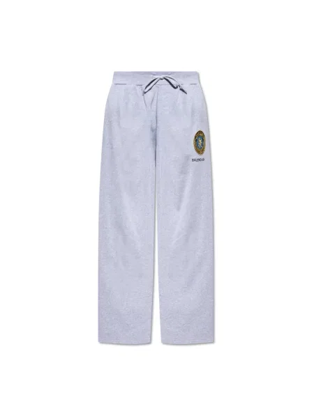 Lniane spodnie dresowe Balenciaga z logo szare