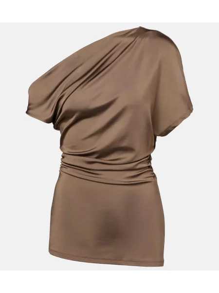 Top Tove z dżerseju drapowany brązowy