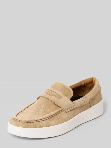 Loafersy z naturalnej skóry welurowej model LYDE_MOCC_SD' Hugo beżowe