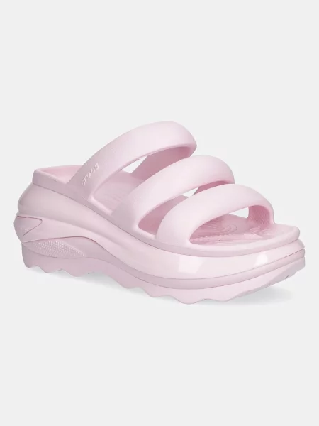 Чехли Crocs Mega Crush Tripe Strap с платформа розово