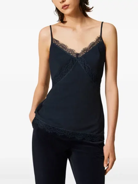 Top Twinset din dantelă albastru