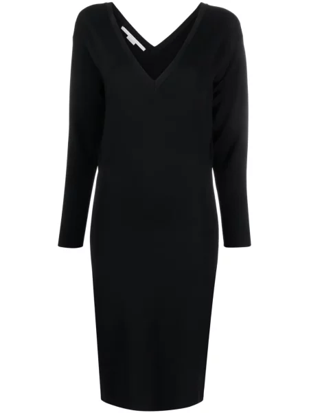 Rochie midi Stella Mccartney tricotate cu decolteu în V până la genunchi negru
