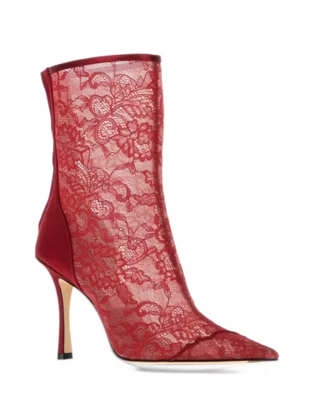 Cizme scurte Jimmy Choo din dantelă roșu