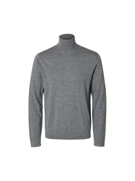 Selected sweter z golfem wykonany z wełny merynosów SLHTray Mężczyźni drobna dzianina XXL szary