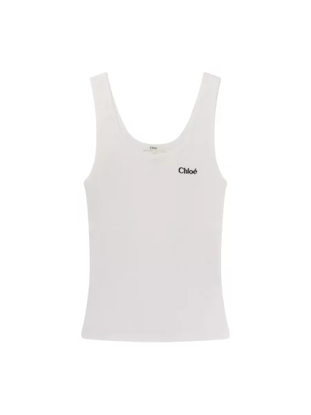 Top Chloe z logo z dżerseju biały