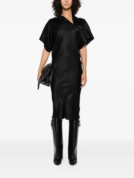 Rochie midi Rick Owens drapată până la genunchi cu un umăr gol albastru