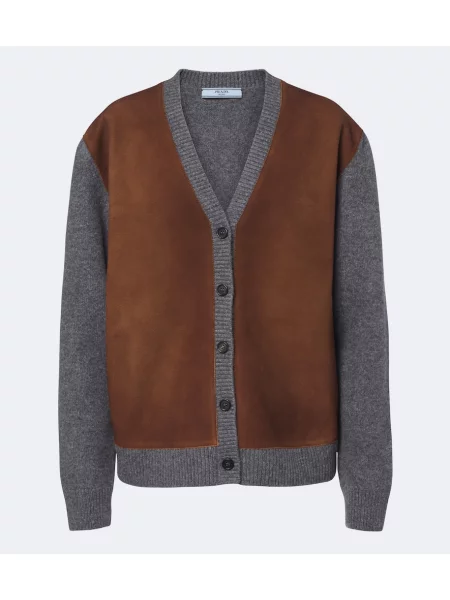 Cardigan Prada din piele de căprioară maro