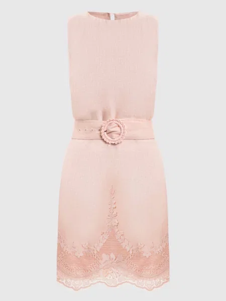 Сукня міні з льону з мереживом Twinset рожева