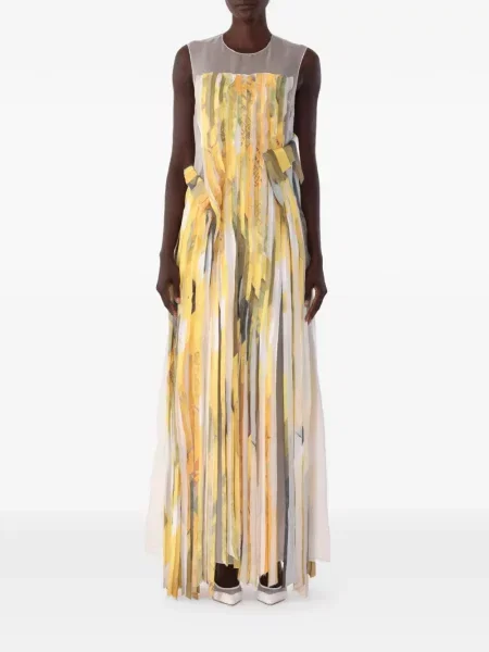 Αμάνικη ριγέ αμάνικο φόρεμα Jason Wu Collection κίτρινο