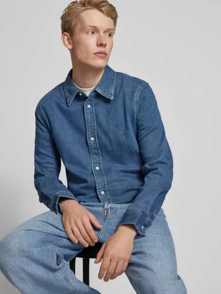 Koszula Calvin Klein z długim rękawem niebieska